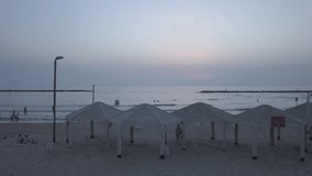 Tel Aviv beach sunset time 4k aerial drone footage raw ungraded/flat
