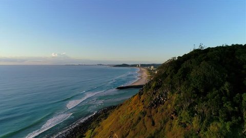 Gold Coast, Queensland - Australia: 20 May 2018 - Aerial view above Burleigh Heads looking towards the Southern Gold Coast. 