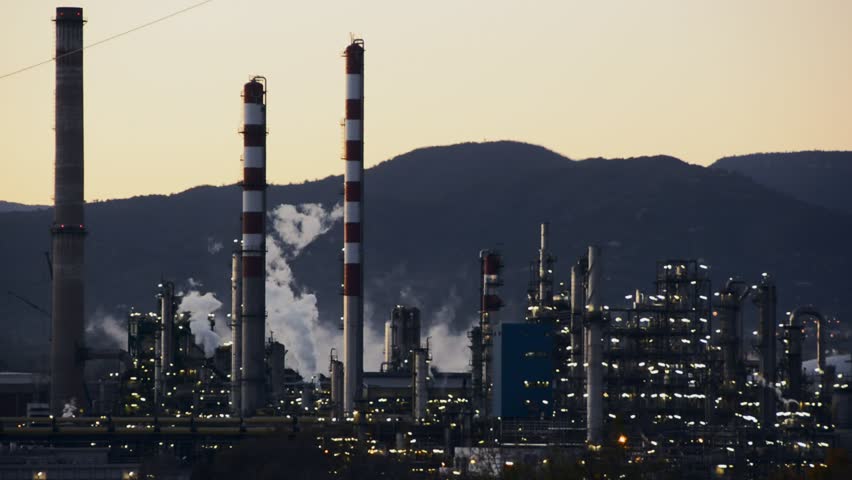 Factory Smoke stack. Petrochemical plant, Oil and gas refinery at twilight Royalty-Free Stock Footage #1011797018