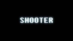 retro videogame SHOOTER word text computer tv glitch interference noise screen animation seamless loop New quality universal vintage motion dynamic animated background colorful joyful video m