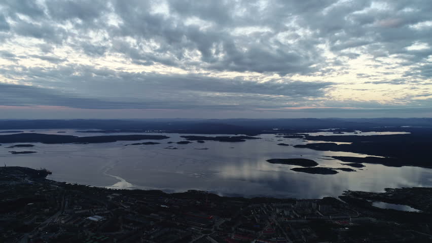 Aerial Landscape of a Nothern Nature. Gulf View. Kola Peninsula in Russia near the Kandalaksha Town