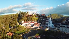 Ecuador Cuenca aerial view of the Turi church with drone. Real time video.