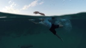 young man in clothes is swimming in the sea - Powered by Shutterstock - Get 15% off with code: PIKWIZARD15