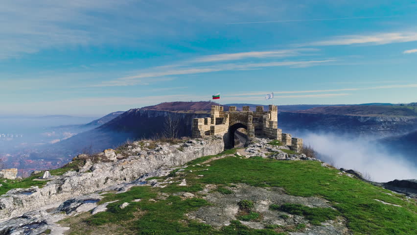 Fog over medieval fortress Ovech near Provadia, Bulgaria