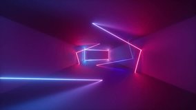 3d render, abstract seamless background, looped animation,  fluorescent ultraviolet light, glowing neon lines, moving forward inside endless tunnel, blue pink spectrum, modern colorful illumination
