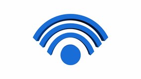 Wifi free banner, wifi antenna symbol moving on a white background, blue inscription wifi with moving letters