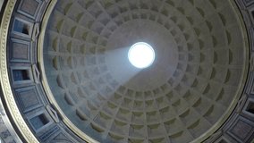Rome Italy Pantheon dome footage panning around the oculus showing the sky and the dome roof  this concrete coffered dome is poured into moulds the building is a popular tourist attraction in Rome - Powered by Shutterstock - Get 15% off with code: PIKWIZARD15
