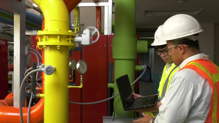 Asian engineer wearing glasses working in the boiler room,maintenance checking technical data of heating system equipment,Thailand people | Shutterstock HD Video #1011860300