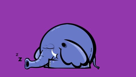 Cartoon elephant seamless transitions character with alpha – yawning, sleeping, waking up