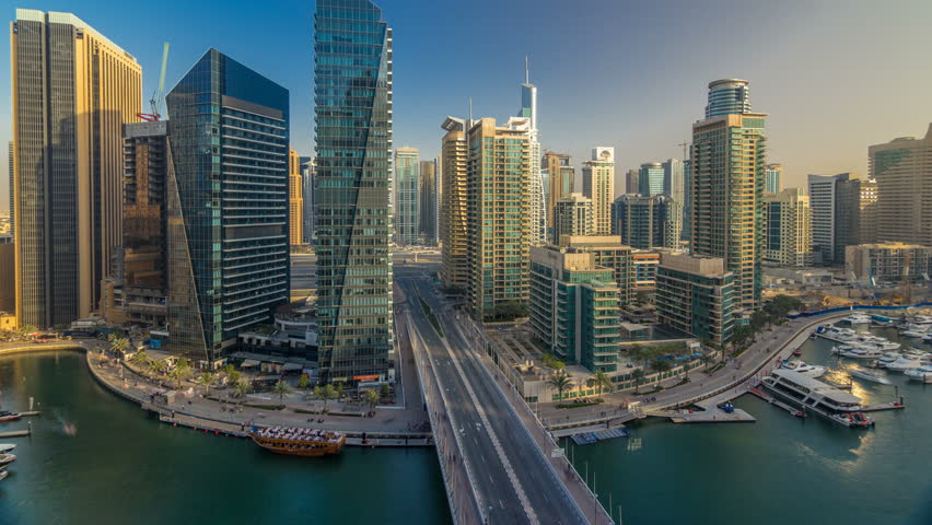 Amazing Colorful Dubai Marina Skyline Stock Footage Video (100% Royalty ...