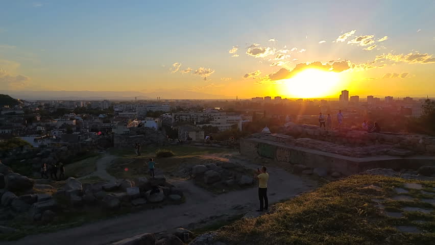 Timelapse of the sunset over the Nebet tepe - one of the seven hills in Plovdiv, Bulgaria.