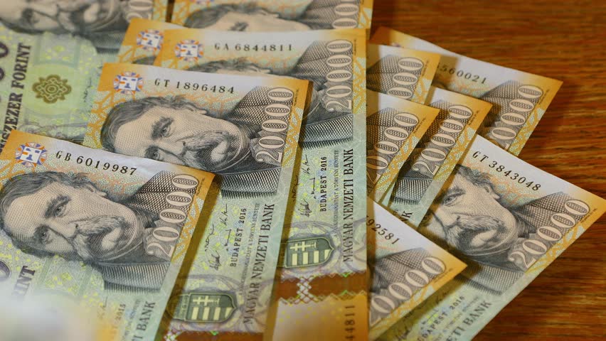Counting money on a teble, hungarian forint banknotes, good quality audio
