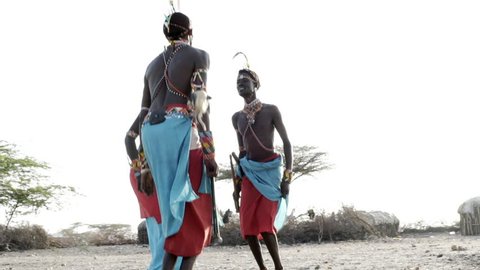 Samburu warriors jumping. Kenya.
