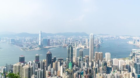 timelapse of panoramic city skyline in hongkong china