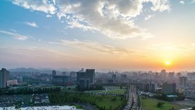timelapse of  panoramic city skyline in hanghzou china