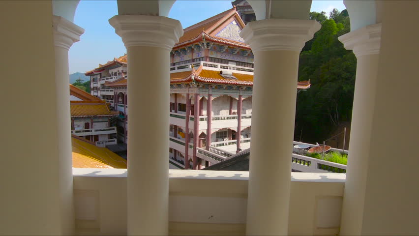 Slowmotion steadycam shot of a Kek Lok Si temple on Penang island, Malaysia