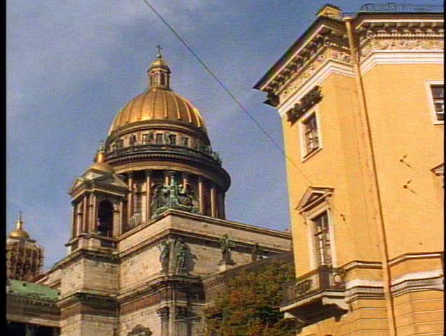 RUSSIA, 1999, St. Petersburg, Russia, Isaac Cathedral, dome, pan left