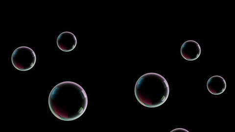 Soap bubbles of middle size fly up on black background and some of them burst. 4K loop animation. Can be added to any footage by doing a composite add. Bubble bursting motion