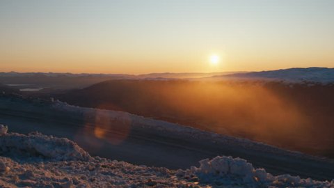 Sunrise over snowy mountains seen from Cardrona ski field
