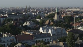 General view of residential buildings in central Budapest - drone aerial video