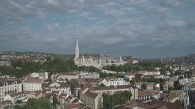 General view of the Castle Hill, the Fishermen Bastion and the Matthias Church in Budapest - drone aerial video