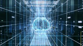 The Concept of Digital Brain: Abstraction of Functional Artificial Intelligence in the Data Center with Streams of Information Going through It. Shot on RED EPIC-W 8K Helium Cinema Camera. - Powered by Shutterstock - Get 15% off with code: PIKWIZARD15