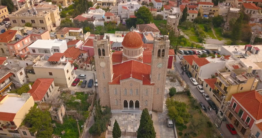 Aerial view of greek town Aegina, port of Aegina, Greece | Shutterstock HD Video #1011944810