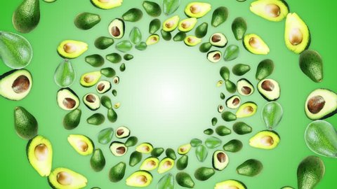 Falling AVOCADOS Rings Background, Loop, with Alpha Channel, 4k
