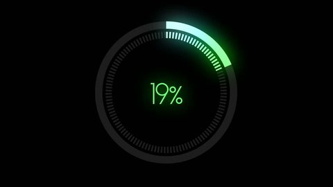 Science Futuristic Loading Circle Ring. 
Loading Transfer Download Animation 0-100% in glow green effect. 
Grow green loading futuristic circle ring orb bar animation on black screen.