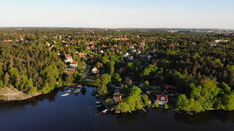 Aerial view of the residential area "Appelviken" in Stockholm, Sweden on a summer's morning.
