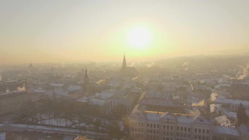 Cluj Napoca aerial view in winter