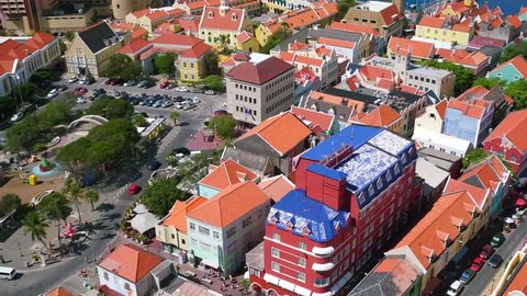 Drone aerial over Willemstad Curaçao Caribbean 4K
