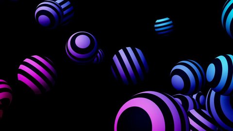 Abstract 3d rendering of flying striped spheres in empty space. Modern background design. 4k UHD Video de stock