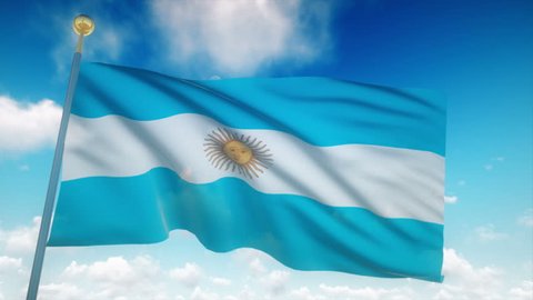 Argentina Flag Waving 3D Rendering Blue Sky Background - Seamless Loop 4K