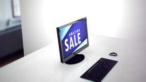 Computer monitor with the inscription Amazing Sale. Big sale, hot sale, best price, low price, discounts.