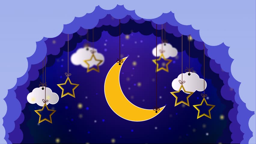 The best night sky, yellow moon and stars, best loop video background to put a baby to sleep, calming relaxation.