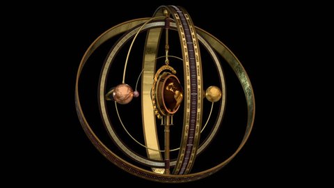 3D model animation of an Armillary sphere in steampunk style. Ideal for Science fiction movies, TV shows, intro, news, commercials, retro, fantasy, steampunk related projects etc. Includes ALPHA MATTE