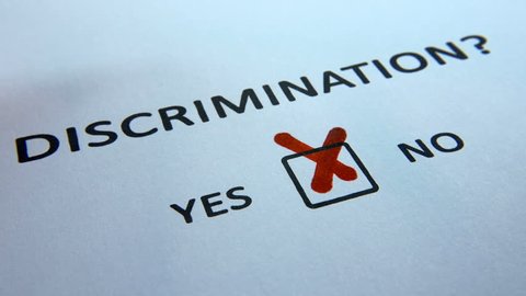 Social problems of discrimination, filling in a questionnaire with a checkbox