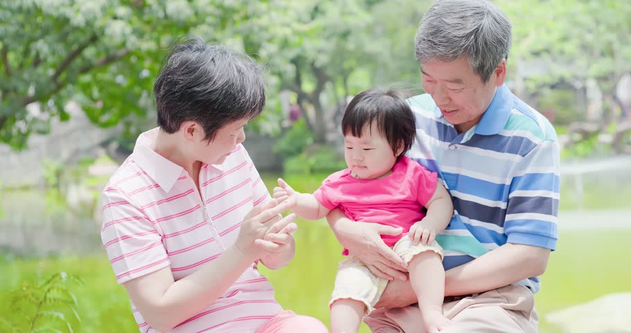 Old grandparents and granddaughter in the park | Shutterstock HD Video #1012014794
