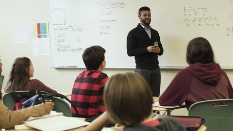 Medium shot of teacher presenting to a class