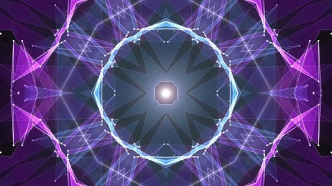 abstract symmetrical BLUE PURPLE polygon star shape shiny kaleidoscope cloud animation background new quality dynamic technology motion colorful video footage