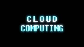 retro videogame CLOUD COMPUTING word text computer tv glitch interference noise screen animation seamless loop New quality universal vintage motion dynamic animated background colorful joyful video m