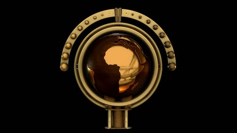 3d Steampunk Globe Model animation. Includes ALPHA MATTE. Ideal 4K animation for Science fiction movies, TV shows, intro, news, commercials, retro, fantasy, steampunk related projects etc. 