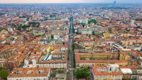 summer day milan city traffic street aerial panorama 4k timelapse italy