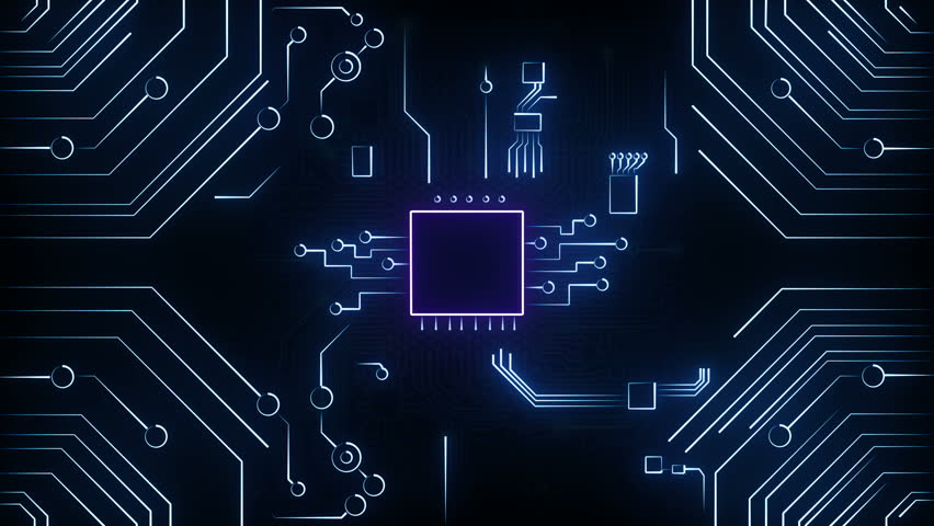 Futuristic Digital Data Flow Motherboard. AI Supercomputer. CPU and GPU. Computer Processors CPU Concept. Motherboard Digital Chip. Digital Microchip Circuit Board Royalty-Free Stock Footage #1012083605