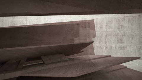Abstract white and brown concrete interior multilevel public space with window. 3D animation and rendering.