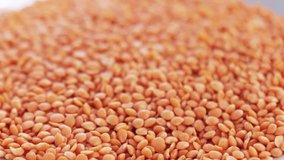 red lentil texture in the background. natural products background. Rotation video