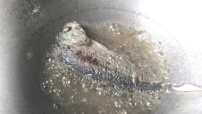 Flying mackerel in a pan ,slow motion.