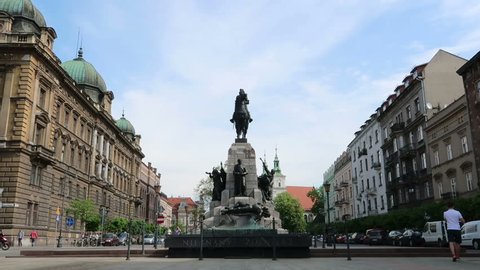 Krakow, Poland,april 2018, view of Jana Matejki's square