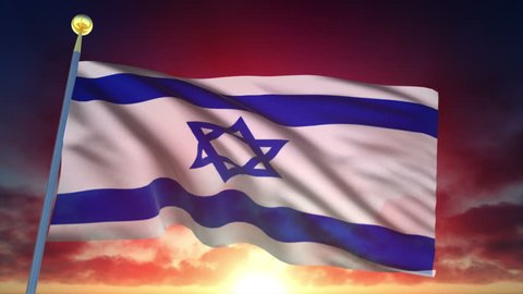 Israel Flag at Sunset.